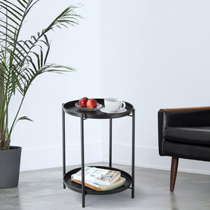 Mesa auxiliar redonda nórdica blanca, bandeja de metal para sala de estar o instalación de café al aire libre - Product Image 4