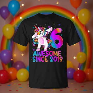 T-shirt da ragazza per il 6° compleanno con unicorno che fa dabbing, design arcobaleno, abbigliamento da festa - Product Image 3