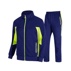 Ensemble de survêtement unisexe bleu à manches longues, col montant, couleur unie, design sportif, matière polyester respirante, idéal pour l'automne - Product Image 3
