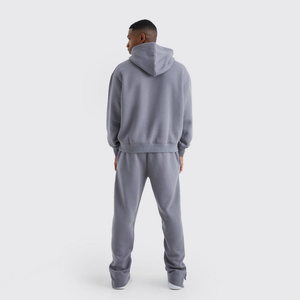 Ensemble survêtement homme en coton épais imprimé avec logo personnalisé brodé, pantalon de survêtement évasé et empilé, sweat-shirt à capuche, automne, uni - Product Image 3