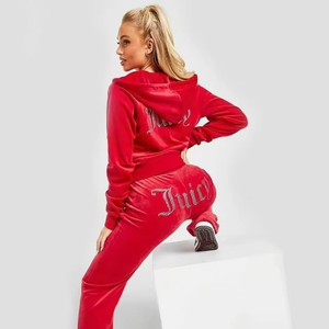 Men's Breathable 100% Cotton Velvet Two Piece Sweatsuit Tracksuit <b>Jacket</b> Pants Set High Quality <b>Rhinestone</b> - Product Image 4