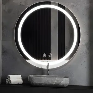 Cermin dinding bulat dengan lampu led makeup kosmetik pemasangan mewah cermin mandi hotel led cermin mandi