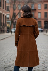 Manteau Blouson Double Boutonnage en Peau de Mouton Marron Teinte Unie Fait Main pour Femme Vintage Long Chaud Hiver Coupe-Vent Classique Automne - Product Image 5