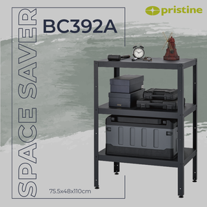3-tier metal storage <b>shelf</b> freestanding industrial <b>rack</b> rectangle black tools organizer garage use utility <b>rack</b> - Product Image 6