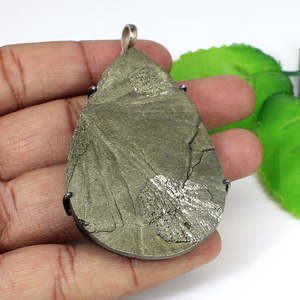 Colgante hecho a mano de plata de ley 92,5 con piedra preciosa de pirita solar 62x38mm Piedra 49,38G Peso - Product Image 4