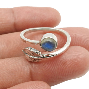 Alta calidad Natural azul fuego labradorita piedra preciosa forma de hoja 925 plata esterlina mujeres fiesta desgaste anillo joyería hecha a mano India - Product Image 2