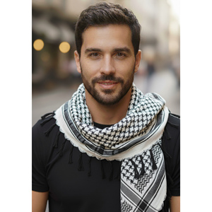 Écharpe Keffiyeh en coton noir et blanc, douce et tissée, 90 x 90 cm, respirante, accessoire ethnique musulman, hijab, avec logo personnalisable - Product Image 1