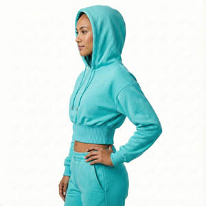 Sweat à capuche à taille haute pour femme, sur mesure, à ourlet large côtelé, épaules tombantes, prix de gros, directement de l'usine, sweats à capuche pour femmes - Product Image 2