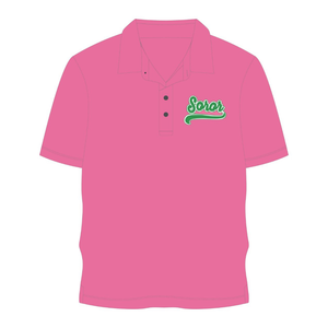 Camiseta Polo Rosa de Hermandad Griega, Camiseta Polo Informal y Elegante para Mujeres de Hermandad Universitaria, Rosa y Verde - Product Image 5