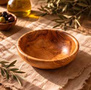 Bol en bois d'olivier fait main |   Bol de service en bois rustique |   Bol méditerranéen naturel |   Bol à salade - Product Image 1