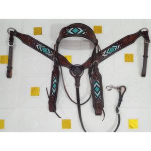 Tachuela de caballo decorativa trenzada a mano más vendida hecha de cuero genuino Western Headstall y Breastplate - Product Image 1