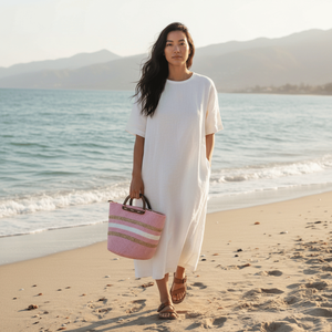 Sac fourre-tout en jute naturelle tissé à la main avec des poignées en bois, écologique, fait à la main, sac pour femmes pour la plage, les courses, le pique-nique, le rangement - Product Image 6