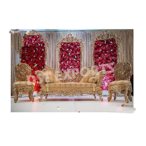 Conjunto de sofá de boda de diseño totalmente tallado a mano, conjunto de sofá de boda con decoración Walima elegante, conjunto de sofá de boda musulmán con acabado dorado - Product Image 1