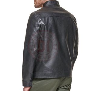 Chaqueta de Cuero Genuino Personalizada al por Mayor para Hombre, Cuello Alto, Corte Entallado, Cierre de Cremallera, Logotipo, Estilo Motero, para Invierno - Product Image 3