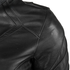 Chaqueta de Motociclista de Cuero Genuino para Mujer, Cuello Alto, Corte Ajustado, Cierre de Cremallera, Prenda Exterior de Moda para Motocicleta, Negra, Tejida - Product Image 2