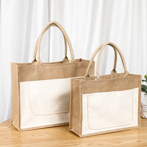 Sacs fourre-tout en toile de jute rayée écologique de qualité supérieure avec logo personnalisé imprimé poche sacs de plage vierges réutilisables - Product Image 2