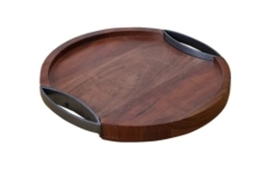 Bandeja de madera de diseño moderno con mango de metal, bandeja de madera de mango redondo con mango de metal para ocasiones y uso en fiestas a precio barato - Product Image 3