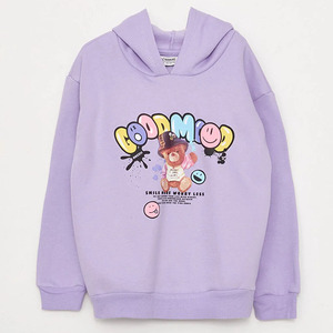 Sudadera con Capucha Morada Unisex, Estampado de Oso de Dibujos Animados, Estilo Holgado Informal para Otoño - Product Image 1