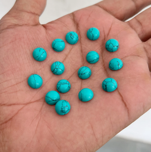 Piedra preciosa cabujón con parte posterior plana de forma redonda turquesa azul sintética para hacer joyas como anillos collar pulsera colgante - Product Image 6