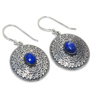 Boucles d'oreilles Lapis Lazuli naturel Lapis Lazuli pierre bleue goutte & Dangle lunette plaquée argent réglage Designer déclaration boucle d'oreille - Product Image 2