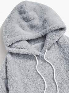 ชุดนอน2ชิ้นผ้าฟลีซขนแกะฟูระบายอากาศสำหรับผู้หญิงชุดนอนลำลองแขนยาวมีกระเป๋าและกางเกง - Product Image 3