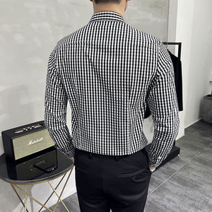 Fashion High Quality Men Long Sleeve <strong>Black</strong> <strong>and</strong> <strong>White</strong> <strong>Check</strong> Casual Work <strong>Shirt</strong> 1059 - Product Image 4