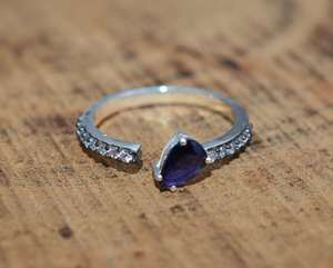 Iolite Sterling Silver Wedding Ring Blue Gemstone Cubic Zirconia Handmade Jewelry Elegant Gift For Women - Product Image 3