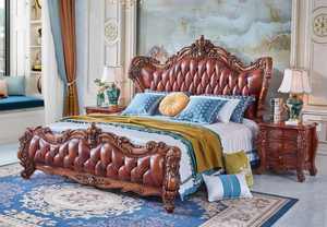 B68 #   Ensemble de lit <span class=keywords><strong>king</strong></span>-<span class=keywords><strong>size</strong></span> en bois massif de chêne français noble, sculpté à la main, avec revêtement en cuir, méritez-le - Product Image 3