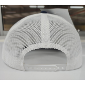 Parche con logotipo de cuero personalizado Ri 112 gorra de camionero OEM azul marino blanco malla y línea de costura en el ala 2 ojales para salidas de muchos estilos - Product Image 4