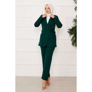Conjunto de Traje con Chaqueta Cruzada para Mujer, Color Esmeralda - Product Image 3