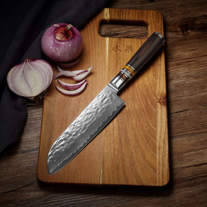 Venta al por mayor personalizado calidad superior OEM ODM servicio japonés hoja fija afilada mango de madera de acero de Damasco cuchillo de cocina Chef - Product Image 5