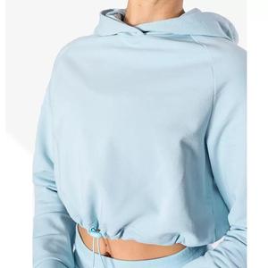 Haute qualité bébé bleu fille puissance coton polaire corps court femmes haut court gym manches longues à capuche - Product Image 5