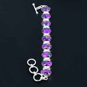 Purple Copper Turquoise Bracelet 925 <b>Sterling</b> <b>Silver</b> Handmade Charm Bracelet Unisex Jewelry Gift - Product Image 6