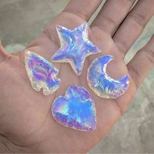 Aura revestimiento azul Opalite media luna estrella corazón flecha tallado cristal curación piedra preciosa suelta para joyería metafísica tallada - Product Image 1