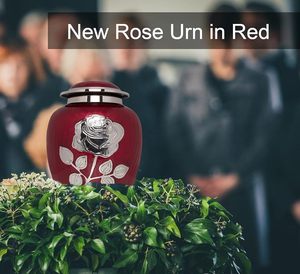 Urna de cremación de Rosa plateada-Urna funeraria con flor grande sobre esmalte rojo-Urna de entierro para cenizas humanas Tamaño adulto-Latón 100% - Product Image 6