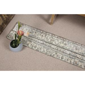 Vintage Turkish <b>Runner</b> <b>Rug</b> 1.2x7.5 ft, White Check <b>Rug</b> Wool - Product Image 5