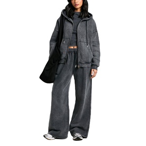 Nouveau élégant femmes Logo personnalisé acide lavage fermeture éclair à capuche survêtement jambe survêtement pantalon survêtement pièce ensemble femme survêtement 2026 - Product Image 6