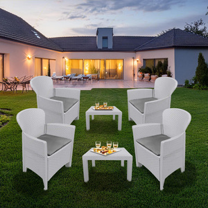 Progarden Lounge Set 2 poltrone in polipropilene bianco con Rattan Line Akita tavolino da giardino interno esterno - Product Image 6