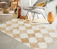 Tapis d'été Offre Spéciale Jute Rectangle Brodé Artisanal Tressé Design Scallop Tapis Naturel pour Maison Hôtel à Bas Prix