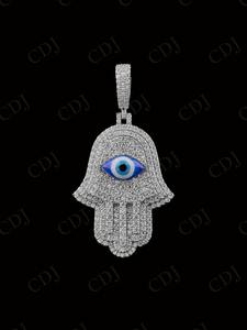 VVS Moissanite plata esterlina Hip Hop rapero estilo helado personalizado alta calidad Micro pavimentado ojo Hamsa mano colgante regalo ella - Product Image 2