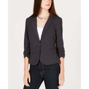 Blazer Nero da Ragazzo BCX con Maniche a 3/4, Arricciato e Ricamato, Chiusura Monopetto, in Maglia Tessuta, Tinta Unita, Taglia XS - Product Image 1