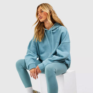 Sudadera con capucha de hombro caído de gran tamaño para mujer de alta calidad 100% Material de algodón transpirable ligero estampado de logotipo personalizado - Product Image 2