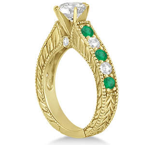 14k Yellow Gold Fine Jewelry <b>Set</b> Antique Diamond & Emerald Bridal Ring 2.51ct - Product Image 4