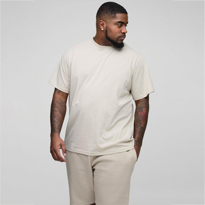 Fabricante personalizado de los hombres de gran tamaño 300 Gsm peso pesado algodón camiseta en blanco Rib cuello doble manga camisetas para hombres - Product Image 1