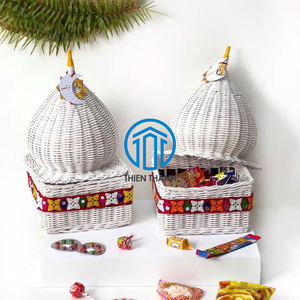 Handmade <b>Wicker</b> Dome Lid Storage <b>Basket</b> Decorative Ramadan Gift <b>Hamper</b> Square Rattan Candy Box Ethnic Woven Home Decor - Product Image 1