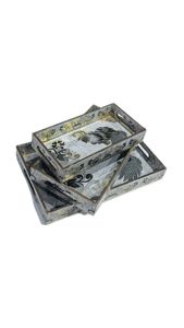 Artisan Crafted Enamel Printed Wooden <b>Tray</b> Set Custom Design Art Deco <b>Plant</b> Patterns Perfect for Restaurant, Hotel, and Home Use - Product Image 3