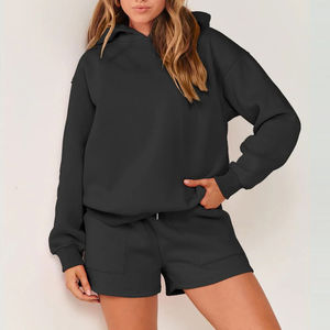 Ensembles de sweats à capuche et de shorts pour femmes de couleur unie en gros 2025 Ensemble de sweat à capuche et de shorts pour femmes confortables au nouveau design - Product Image 4