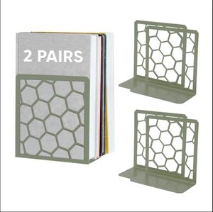 Modern Metal Non Slip Bookends for Bookshelves Heavy Duty Decorative Book Holder Stands for Home Office Study <b>Table</b> - Product Image 2