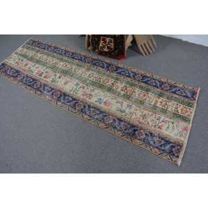 Vintage 2.4 X 7.5ft Turkish Rug Beige Black Classic Large Area Rectangle Wool Latex Backing Abstract Patchwork for Hallway Room - Product Image 4