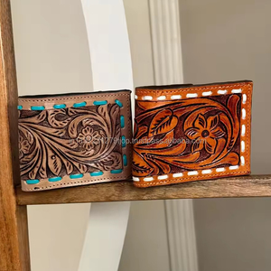 ใหม่ดอกไม้มือเครื่องมือกระเป๋าสตางค์หนังแฮนด์เมดบัตรเครดิตกระเป๋าสตางค์สองพับมือเย็บหนังแท้กระเป๋าสตางค์ผู้ชายตะวันตก - Product Image 3